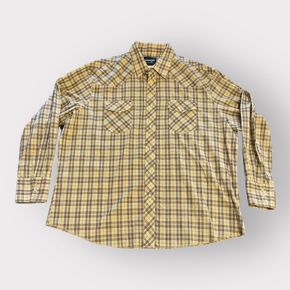 Men’s Wrangler Western Pearl Snap Button Down Shirt | 2XL | Beige Blue Burgundy
